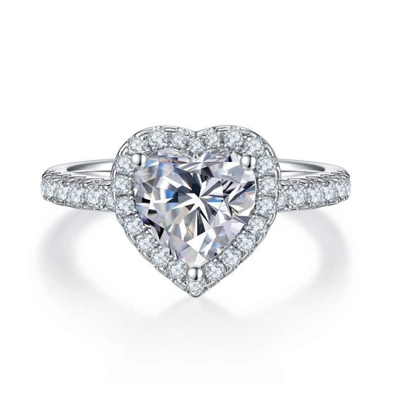 Affordable Luxury心形S925银镀白金MoissaniteWomen's Ring2.0ctD级